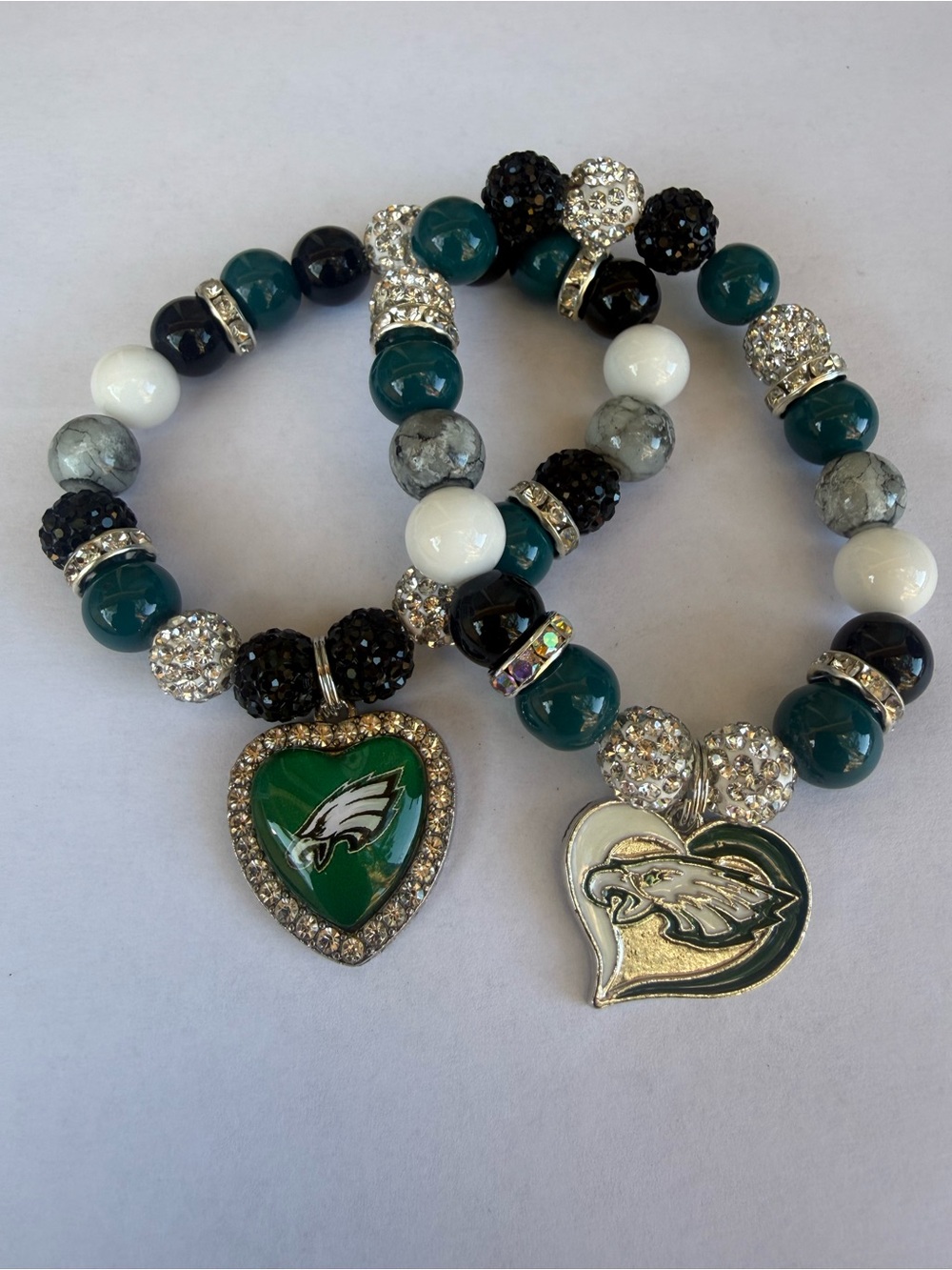 Green & Black Beaded Heart Charm Bracelet with Eagle Logo